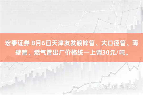 宏泰证券 8月6日天津友发镀锌管、大口径管、薄壁管、燃气管出厂价格统一上调30元/吨。